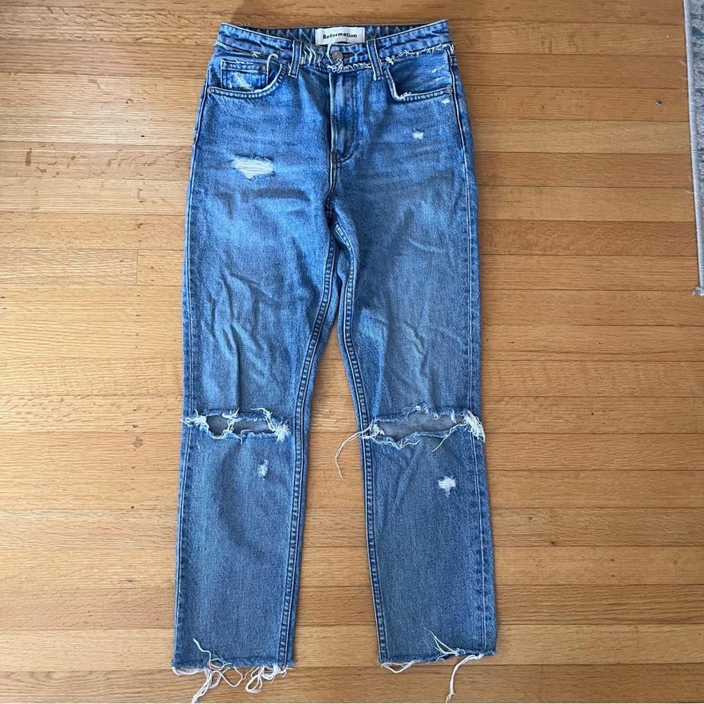Reformation Julia High Waisted Cigarette Jeans Distressed Size 24